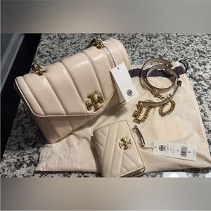 Tory Burch Cream Quilted Shoulder Bag Set NWT